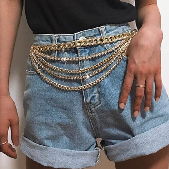 Rhinestone Waist Chain Belt Layered Body Chain - Picture 2 of 6